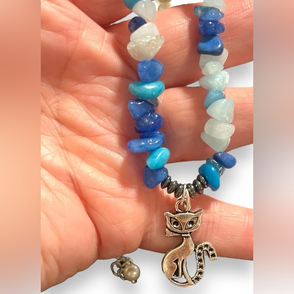 swarovski pearls beads and quartzite aqua mix chips stone choker necklace - Picture 7 of 8